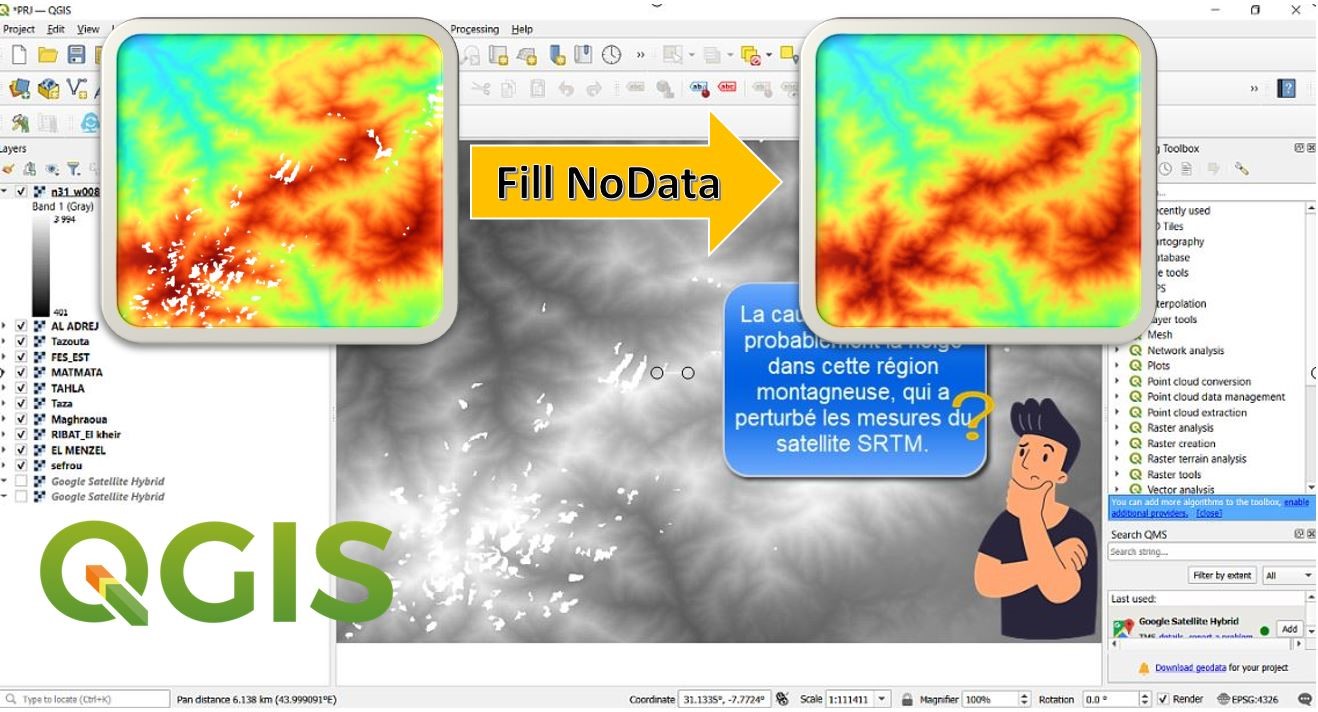 QGIS pour débutants : Remplir les NoData dans un Modèle Numérique de Terrain