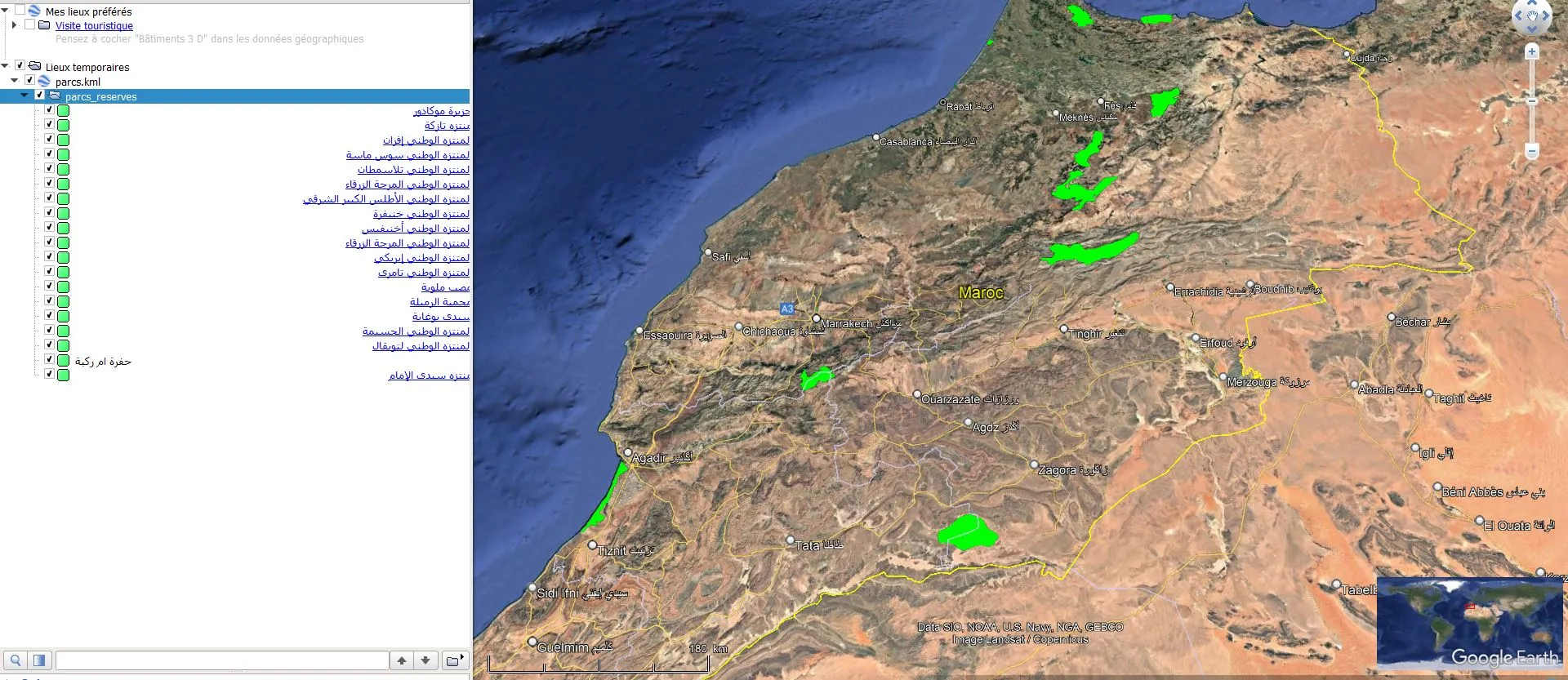 Localisation et limites des parcs nationaux du Maroc (KML)