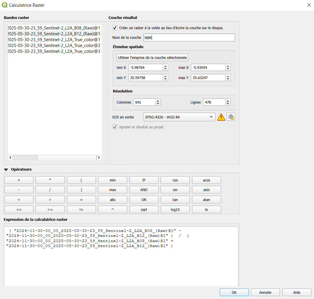Calculatrice raster pour NBR